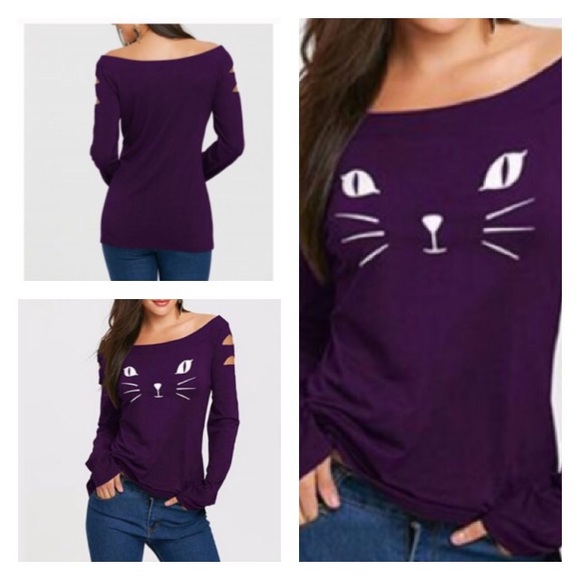 😻CAT FACE | RIPPED | LONG SLEEVE T-SHIRT - Picture 2 of 4